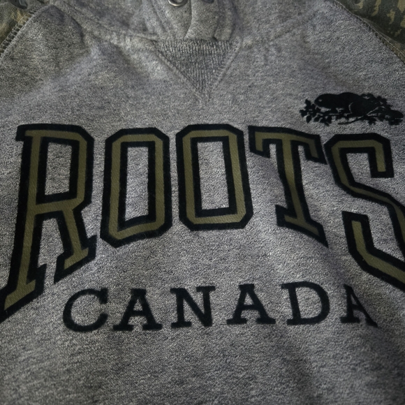 Roots Gray Hoodie with Camouflage and Red Accents - Picture 3 of 3